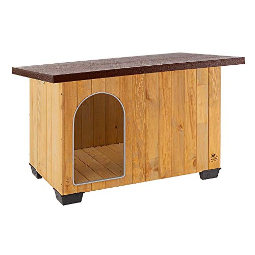 Ferplast Hundehütte große Hunde BAITA 100 aus FSC-Holz, Hundehaus Outdoor Wetterfest, Isolierende Kunststofffüße, Tür mit Bissschutzkante aus Aluminium, 121 x 78 x h 79 cm. von Ferplast