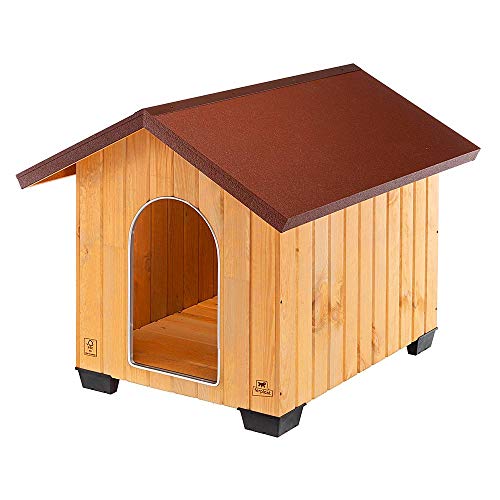 Ferplast Hundehütte große Hunde Domus XL aus FSC-Holz, Hundehaus Outdoor Wetterfest, Isolierende Kunststofffüße, Tür mit Bissschutzkante aus Aluminium, 90 x 111 x h 90 cm. von Ferplast