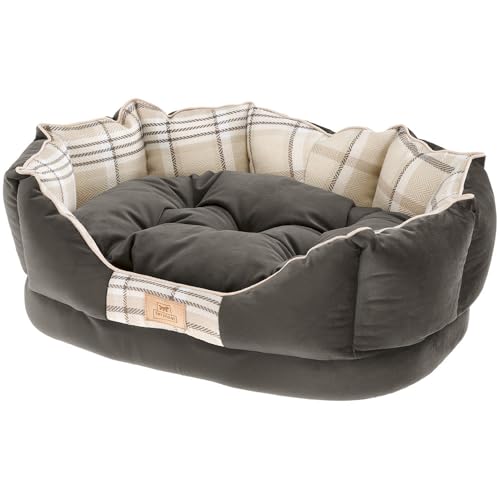 Ferplast Hundekörbchen Hundesofa Katzenbett CHARLES 60 Katzenkörbchen mit Kissen, Weiches Velours, Washbar, 56 x 42 x h 20 cm, Braun von Ferplast