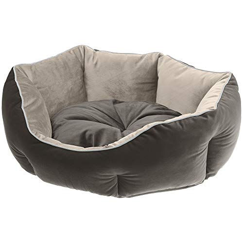 Ferplast Hundekörbchen Hundesofa Katzenbett QUEEN 50 mit Kissen, Kuschelbett für Haustiere, beidseitig nutzbar, weicher Samt, waschbar, 50 x 40 x H 18 cm, grau von Ferplast