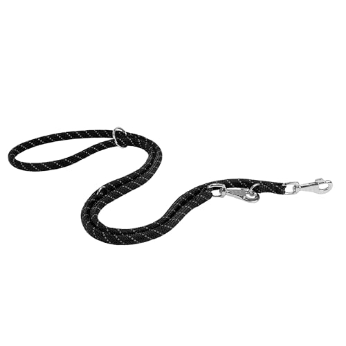 Ferplast Sport Reflex Hundeleine, Trainingsleine, reflektierend, aus Nylonschnur, mit doppeltem Metallkarabinerhaken, verstellbare Länge maximal 200 cm, Schwarz von Ferplast