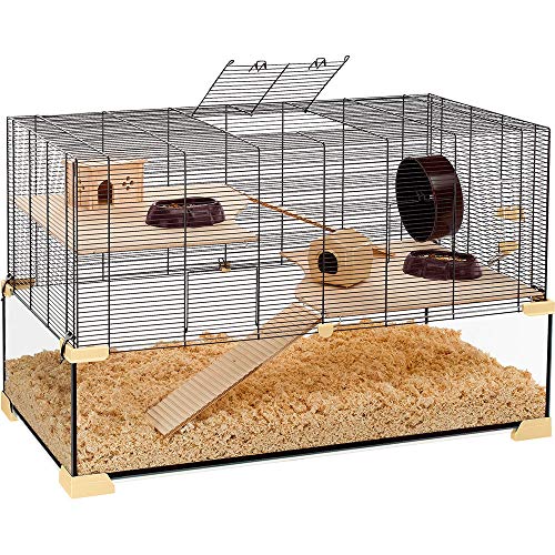 Ferplast Käfig für Hamster oder Mäuse Karat 100 Kleine Nagetiere, Zwei Ebenen mit Zubehör, aus Glas und Metallgitter von Ferplast