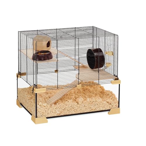 Ferplast Käfig für Hamster oder Mäuse Karat 60 Kleine Nagetiere, Zwei Ebenen mit Zubehör, aus Glas und Metallgitter von Ferplast