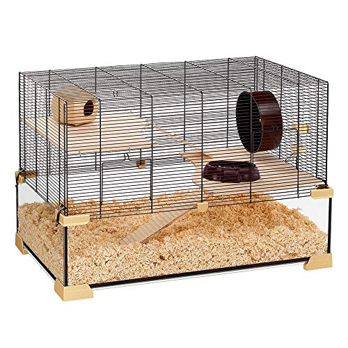 Ferplast Käfig für Hamster oder Mäuse Karat 80 Kleine Nagetiere, Zwei Ebenen mit Zubehör, aus Glas und Metallgitter von Ferplast