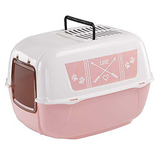 Ferplast Katzentoilette mit Deckel, Katzenklo, mit zwei Aktivkohlefiltern gegen schlechte Gerüche, Schwingtür und Griff, 52,5 X 39,5 X 38 cm Rosa decor von Ferplast