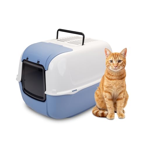 FERPLAST - Katzentoilette - Katzenklo mit Deckel - Schwingtür - Aktivkohlefilter zur Geruchsneutralisierung - Katzenklo Groß - Cat Litter Box - 39,5 X 52,5 x h 38 CM - Prima Toilette, BLAU von Ferplast