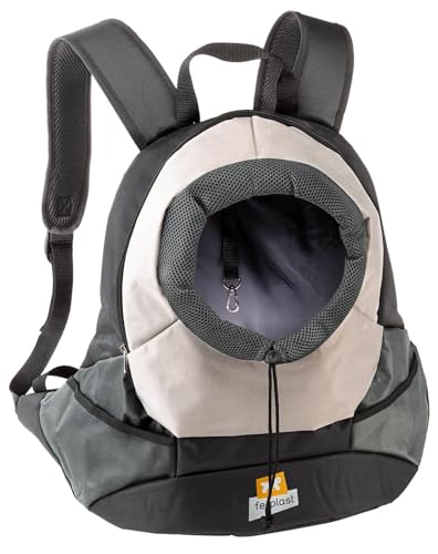 Ferplast Hunderucksack KANGOO, Katzentrucksack, Hundetasche, weite Öffnung, Sicherheitsgurt, verstellbare Gurte, max. 8 kg, 41,5 x 20 x 43H cm, Grau von Ferplast