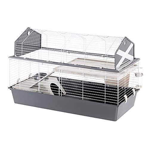 Ferplast Hasenheim für Kleintiere und Hasen, BARN 120, 2 Etagen, Dach zum Öffnen, Zubehör und Aufkleber Inklusive von Ferplast