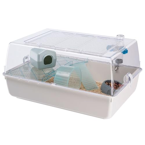 Ferplast Hamsterkäfig, Mäusekäfig MINI Duna Hamster Zweistöckiger Kleiner Käfig, Lüftungsgitter, Transparentes Dach, Zubehör inklusive, aus weiß lackiertem Metall und Kunststoff, 55 x 39 x H 27 cm von Ferplast