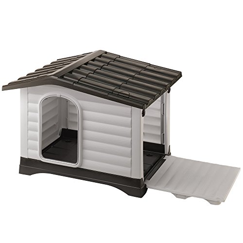 Ferplast Outdoor Hundehütte, Lodge für Hunde DOGVILLA 110 aus Schlag- und UV-beständigem Thermoplast, mit zu öffnender Seitenwand von Ferplast
