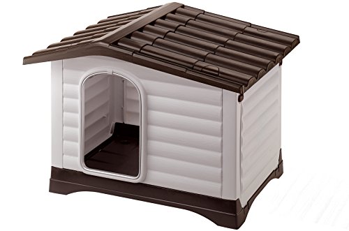 Ferplast Outdoor Hundehütte, Lodge für Hunde DOGVILLA 90 aus Schlag- und UV-beständigem Thermoplast, mit zu öffnender Seitenwand von Ferplast