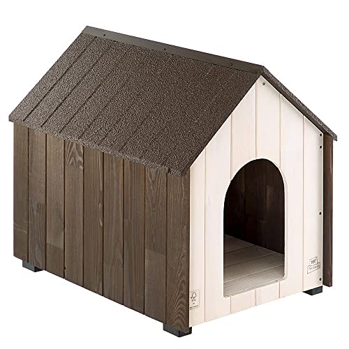 FERPLAST Outdoor-Hundehütte, Hundehaus KOYA MEDIUM aus FSC-Holz mit ungiftiger Farbe, Belüftungslöchern, isolierenden Füßen, 54,5 x 74,5 x h 66,5 cm. von Ferplast