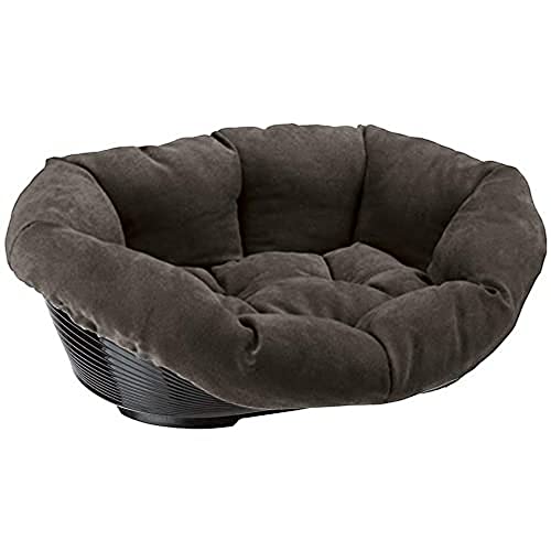 Ferplast Cuccia Cane e Gatto con Cuscino SOFA' PRESTIGE 2 in Velluto, Lavabile, Lettino per Cani Gatti da Interno Imbottito, Cesta in Plastica, Fondo Forato e Poggiamento, Antiscivolo, 52 x 39 x h 21 cm, Grigio von Ferplast