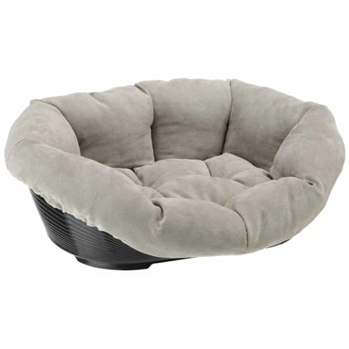 Ferplast Cuccia Cane e Gatto con Cuscino SOFA' PRESTIGE 4 in Velluto, Lavabile, Lettino per Cani Gatti da Interno Imbottito, Cesta in Plastica, Fondo Forato e Poggiamento, Antiscivolo, 64 x 48 x h 25 cm, Grigio von Ferplast