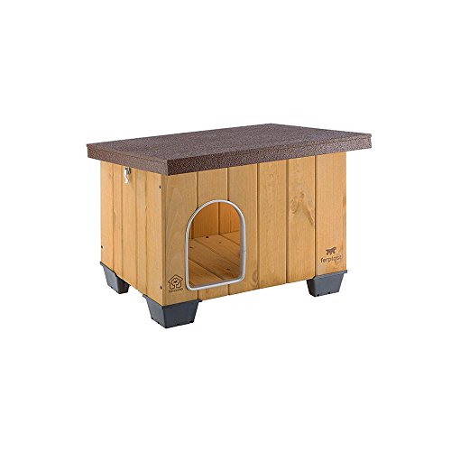 Ferplast Hundehütte kleine Hunde BAITA 50 aus FSC-Holz, Hundehaus Outdoor Wetterfest, Isolierende Kunststofffüße, Tür mit Bissschutzkante aus Aluminium, 56 x 46,5 x h 41,5 cm. von Ferplast