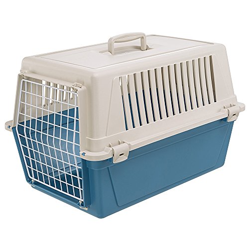 Ferplast Katzentransportbox, kleine mittelgroße Hundetransportbox, Hunde und Katzen bis 15 kg, plastifizierte Eisentür, Lüftungsschlitze, 40x60xH 38 cm, Hartschalen Transportbehälter ATLAS 30 EL, blau von Ferplast