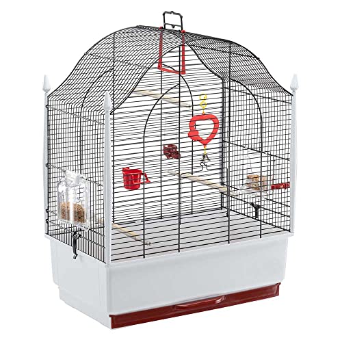 Ferplast Vogelkäfig Villa Kanarienvogel, Zebrafinken, Wellensittiche, aus Metall, Inkl. Zubehör Sitzstangen Drehbare Futternäpfe, 50 x 31 x h 63.5 cm. von Ferplast