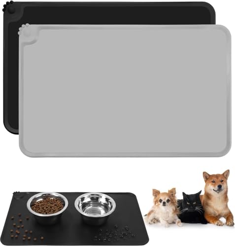 2-teiliges Set Napfunterlage Hund Katzen, wasserdichte und rutschfeste Silikon Fressnapf Unterlage, Futtermatte, Anti-Rutsch Haustier Fütterung Matte Placemats per animali (Schwarz&Grau, 48×30cm) 2-teiliges Set Napfunterlage Hund Katzen, wasserdichte und rutschfeste Silikon Fressnapf Unterlage, Futtermatte, Anti-Rutsch Haustier Fütterung Matte Placemats per animali (Schwarz&Grau, 48×30cm) von FerraDrend