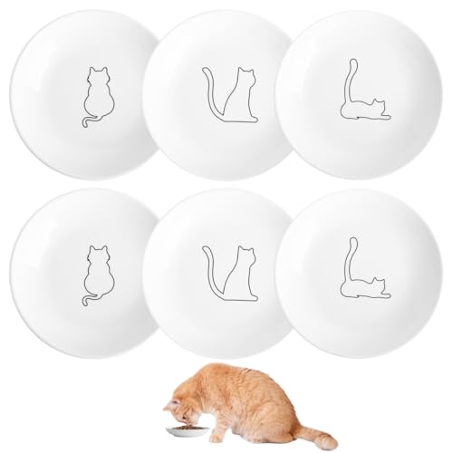 6er Set Katzenteller, 15 cm/5.9 in Keramik Gebrannt Katzennapf Flach, Weiß Cat Bowl, verhindert Schnurrhaarmüdigkeit, Katzennäpfe,Katzennapf Keramik für Katzen und Kleintiere von FerraDrend