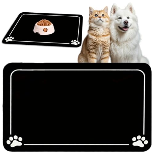 Napfunterlage Hunde und Katze, Futternapf Unterlage für Haustierfutter 60 x 40 cm, Wasserdichte Fressnapf Unterlage, Saugfähige Schnelltrocknend Futtermatten für Haustier, Anti-Rutsch Futtermatte Hund von FerraDrend