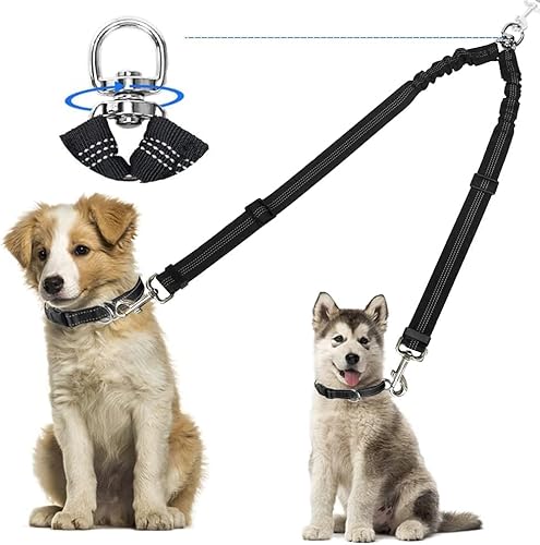 hundeleine für Zwei Hunde,Kein Verwirren,360°Drehungsfreie,Hundeleine Reflektierend Verstellbar,Spazieren Leine Hundeleine für 2 Hund,Doppelleine für Klein & Große Hunde(Groß) von FerraDrend