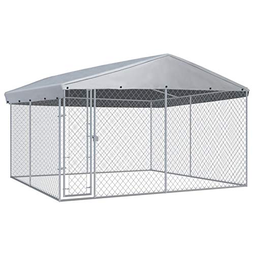 Festnight Outdoor Hundezwinger mit ?berdachung Hundehütte Hundek?fig Hundehütte Hundehaus Tierlaufstall Freilaufgehege Verschlie?bares Riegelsystem für Hunde 382x382x225 cm von Festnight