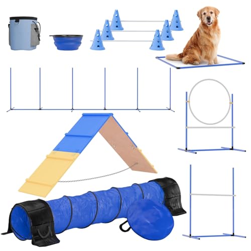 FetchFlow Agility-Ausrüstung für Hunde – Komplettes Hunde-Agility-Kurs-Hinterhof-Set mit geflochtenen Stangen, A-Rahmenleiter, Kegeln, Hunde-Springreifen, Hunde-Agility-Tunnel-Sandsäcken, robustes FetchFlow Agility-Ausrüstung für Hunde – Komplettes Hunde-Agility-Kurs-Hinterhof-Set mit geflochtenen Stangen, A-Rahmenleiter, Kegeln, Hunde-Springreifen, Hunde-Agility-Tunnel-Sandsäcken, robustes von FetchFlow