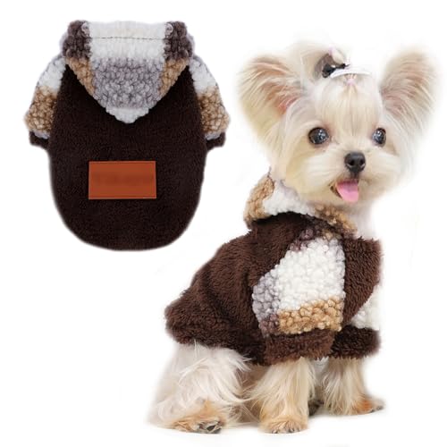 Hundepullover mit Kapuze für kleine Hunde, Jungen, Mädchen, Teddy-Fleece, Haustier-Sweatshirt, Kleidung, Outfits, kaltes Wetter, Hundemantel, warme Katzenbekleidung für Chihuahua, Yorkie, Kleidung von Fettorler