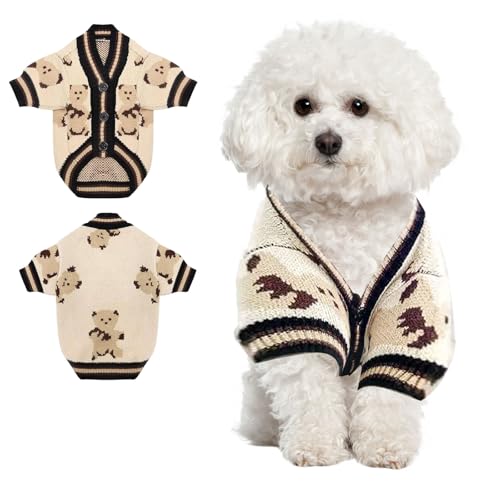 Hundepullover, Gestricktes Hundepulli für Kleine Mittlere Hunde, Niedlich Hunde Pullover Katzenpullover, Weiche Hundekleidung, Warme Strickkleidung Pullover Hundes (Beige,XS) von Feuvois