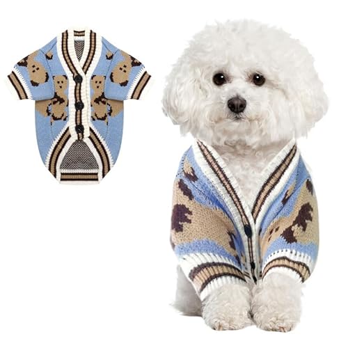 Hundepullover, Gestricktes Hundepulli für Kleine Mittlere Hunde, Niedlich Hunde Pullover Katzenpullover, Weiche Hundekleidung, Warme Strickkleidung Pullover Hundes (Blue,S) von Feuvois