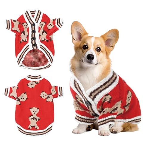 Hundepullover, Gestricktes Hundepulli für Kleine Mittlere Hunde, Niedlich Hunde Pullover Katzenpullover, Weiche Hundekleidung, Warme Strickkleidung Pullover Hundes (Red,M) von Feuvois