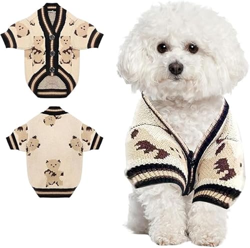 Hundepullover, Gestricktes Hundepulli für Kleine Mittlere Hunde (Beige,XS) von Feuvois