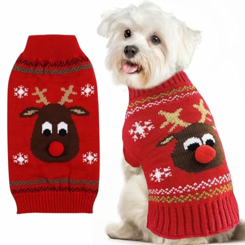 Hundepullover Weihnachten Haustier Katze Hunde Pullover Gestrickter Hundepulli Weihnachten Hund Weihnachtsoutfit Hunde Pullover Kostüme Weihnachtens für Kleine Mittelgroße Großer Hund XS von Feuvois
