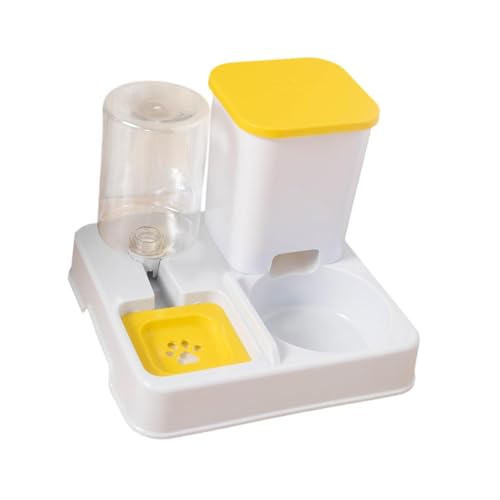 FewNvWa Automatischer Futterspender für Haustiere, 2 in 1 Futter Und Wasserversorgung, Behälter für Reisen mit Kaninchen Und Kätzchen, Gelb Weiss von FewNvWa