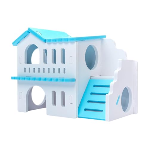 FewNvWa Haustier Villa für Chinchilla Und Hamster mit Spielbereich Und Schlafplatz, Blau Weiss von FewNvWa