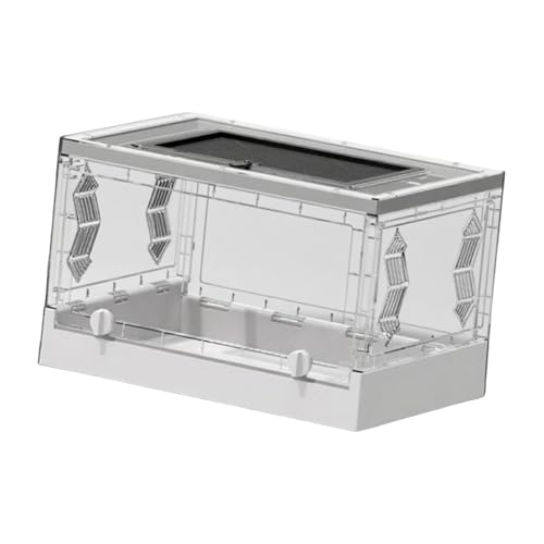 FewNvWa Reptilien Terrarium Transparente Faltbare Reptilienbox mit Schiebedeckel Fronttür Habitat Belüftete Desktop Pet Box Tragbares Aufzuchtbecken Aus PP PE, Weiß von FewNvWa