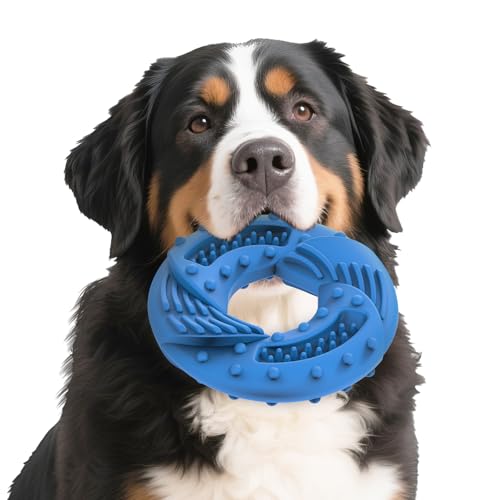 Feycig Hundespielzeug Gummi für Starke Kauer - Naturkautschuk Kauspielzeug für Ring, Kauring Hund Gummi Unzerstörbar, Spielerische Zahnpflege Ring Spielzeug für großer Kleiner Hunde (13.9CM) (Blau) von Feycig