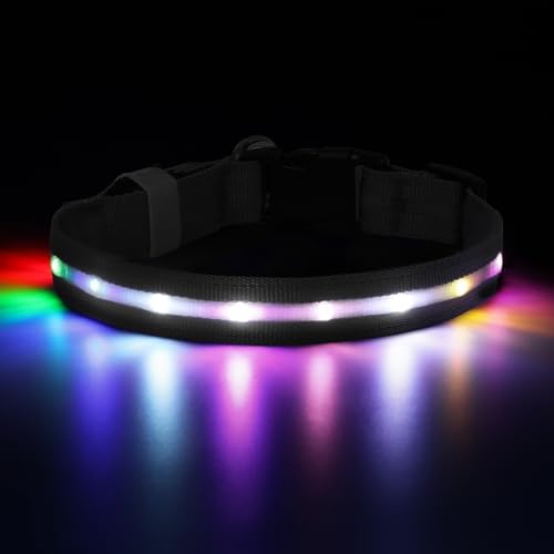 Feycig Leuchthalsband Hund Halsband Aufladbar - LED Hundehalsband Leuchtend USB Wasserdicht Einstellbare, 3 Modi, Leuchthalsband für Kleine Mittlere Große Hunde (Lichtschwar, M(38-50cm/15-19.7inch)) von Feycig