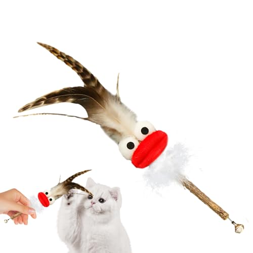 Feziwurs Feather Teaser Katzenminze Spielzeug - Big-Mouth Doll Interaktives Katzenfederspielzeug mit Glocke und Katzenminze - Katzenfederspielzeug, Kicking Natural Silvervine Stick für Katzen von Feziwurs