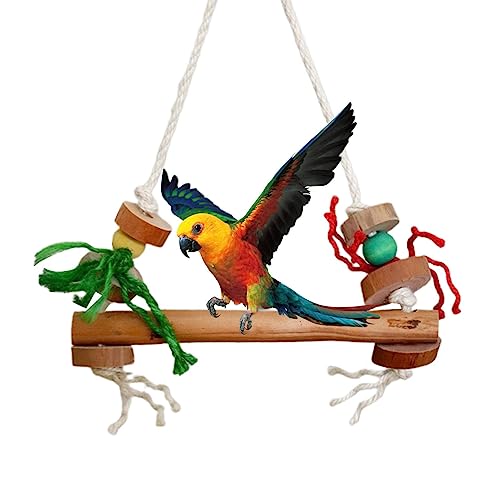 Feziwurs Vogelschaukel Spielzeug - Naturholz Vogelspielzeug - Praktische Papagei Sitzstange Zahnpflege Vogelstange Spielzeug für Nymphensittiche Lovebirds Wellensittiche von Feziwurs