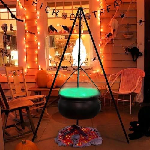 Hexenkessel – große schwarze Kunststoffschale auf Stativ mit Lichtern, schwarze Kunststoffschale, Dekoration, Halloween, Hexentopf, Süßigkeiteneimer, Dekoration für Zuhause, Veranda, draußen von Fgbetcv