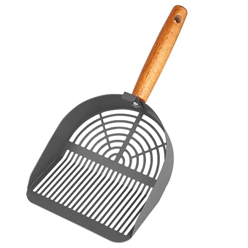 Fhintory Katzenschaufel Edelstahl, Katzenklo Schaufel Metall, Katzenstreuschaufel, Schaufel für Katzentoilette, Verschiedene Lochabstände, Katzenschaufel mit Holzgriff, Litter Box Scoop(Grau) von Fhintory
