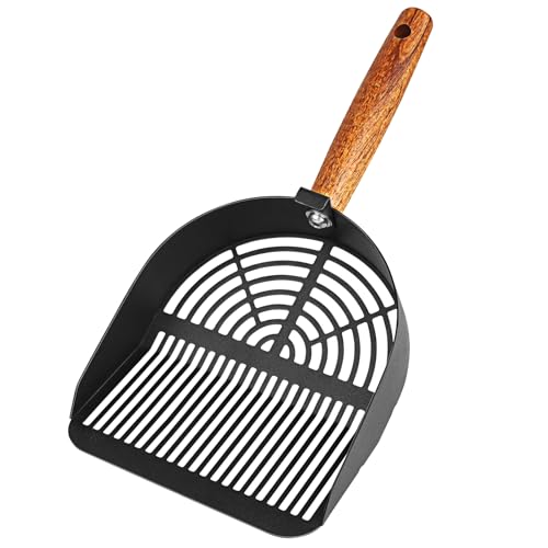 Fhintory Katzenschaufel Edelstahl, Katzenklo Schaufel Metall, Katzenstreuschaufel, Schaufel für Katzentoilette, Verschiedene Lochabstände, Katzenschaufel mit Holzgriff, Litter Box Scoop(Schwarze) von Fhintory