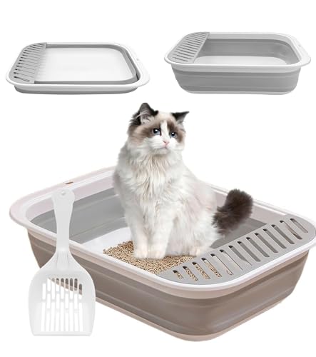 Katzentoilette Flach Groß, Katzenklo Niedrig für alte Katzen, Katzenklo Flach Mit Schaufel, Reisetoilette Katze, Faltbare Katzentoilette mit Schaufel, Katzenklo Groß, Faltbare Flache Katzentoilette Katzentoilette Flach Groß, Katzenklo Niedrig für alte Katzen, Katzenklo Flach Mit Schaufel, Reisetoilette Katze, Faltbare Katzentoilette mit Schaufel, Katzenklo Groß, Faltbare Flache Katzentoilette von Fhintory