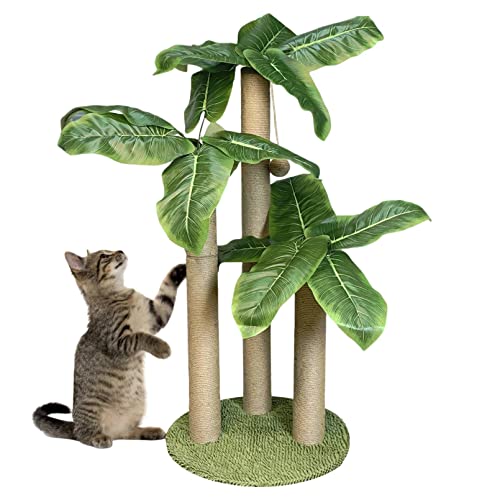 Fhiny 90 cm großer Kratzbaum für Katzen, Kratzbaum mit 3 Kratzstangen und hängendem Ball, niedlicher Canna, vertikaler Kratzbaum mit natürlichem Sisalseil für drinnen und draußen, Kätzchen, Kaninchen von Fhiny