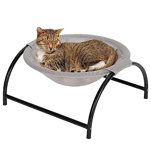 Fhiny Cat Hammock Bed, Removable & Washable Elevated Pet Hanging Nest Free-Standing Breathable Cooling Cot Sofa with Heavy Duty Iron Frames for Indoor Cats Kitten Puppy Sleeping von Fhiny