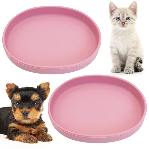 Fhiny Futternapf aus Silikon, flach, 18 x 16 cm, rutschfest, für Trocken- und Nassfutter, Schnurrhaar, Müdigkeit, Katzenteller für Kätzchen, Welpen und kleine Haustiere, Rosa, 2 Stück von Fhiny