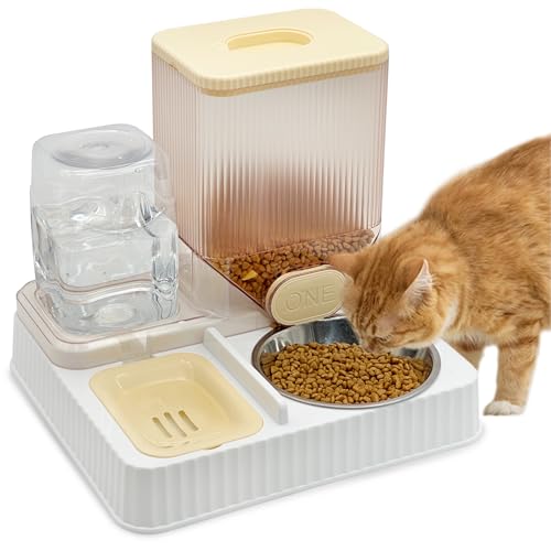 Fhiny Gravity Katzen-Futterspender und Wasserspender, 2-in-1, automatische Welpen-Bewässerung, abnehmbare Edelstahl-Futternäpfe, selbstfütternde Haustierfutteraufbewahrung für Katzen, Kätzchen, von Fhiny