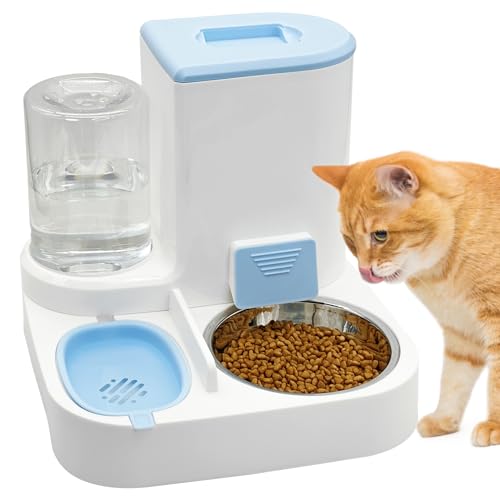 Fhiny Gravity Katzen-Futterspender und Wasserspender, 2-in-1, automatische Haustier-Bewässerung, abnehmbare Edelstahl-Futternäpfe, zur Aufbewahrung von Tierfutter für kleine Hunde, Welpen, Katzen, von Fhiny