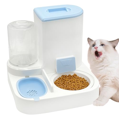 Fhiny Gravity Katzen-Futterspender und Wasserspender, 2-in-1 automatischer Haustier-Wassertränke, abnehmbare Keramik-Futternäpfe, Set zur Aufbewahrung von Tierfutter für kleine Hunde, Welpen, Katzen, von Fhiny